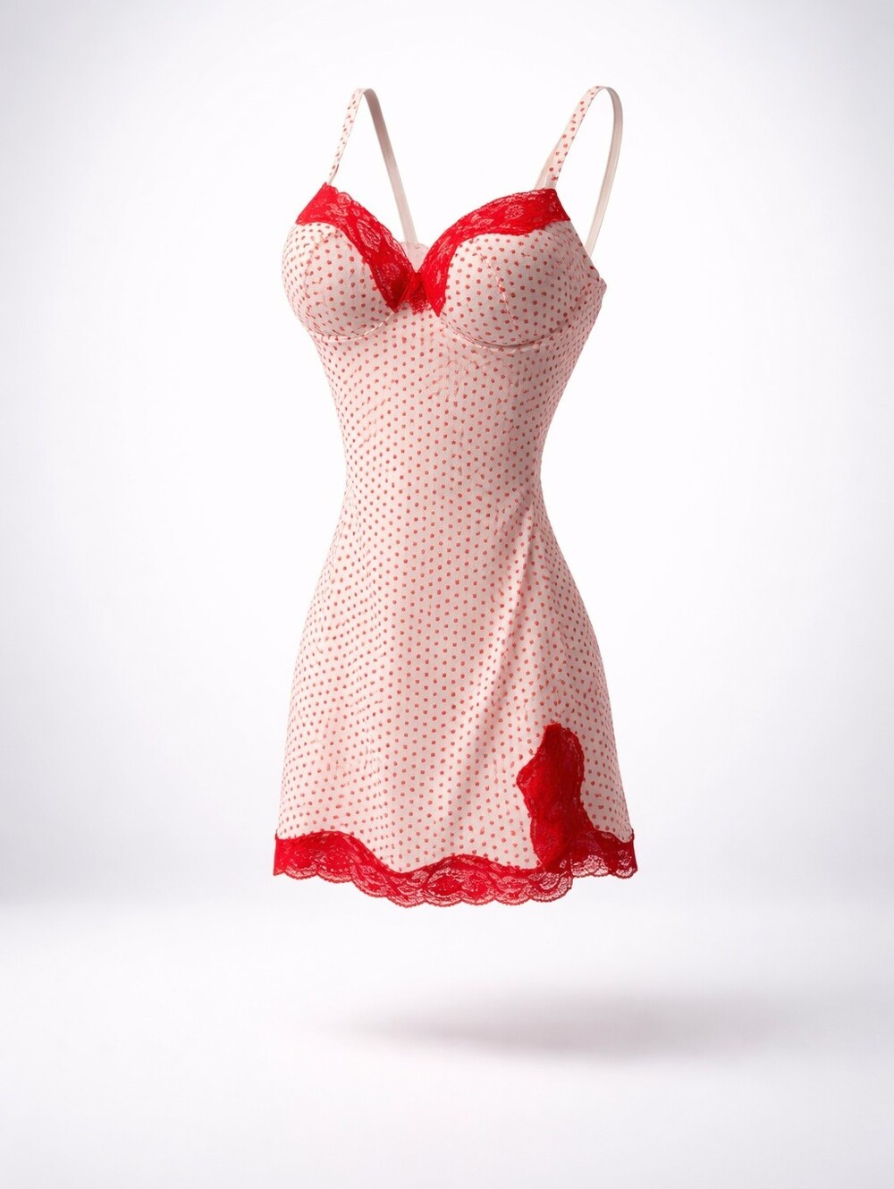Burberry Pink Slip with Red Lace & Polka Dot Detail